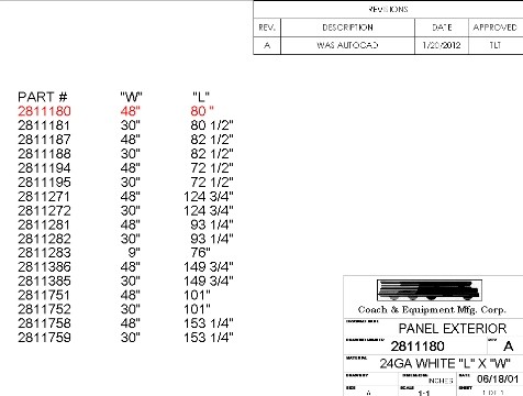 Coach & Equipment - RH Bottom Exterior Panel 138WB